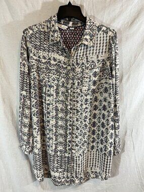 Caffe Marrakesh Women’s Large Gray & White Geo Print Rayon Blouse
